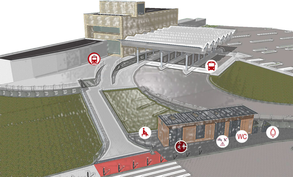 diseño de un conjunto de módulos prefabricados de servicios higiénicos junto a la estación de metro de Etxebarri